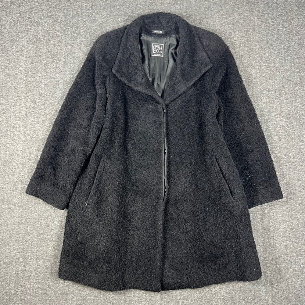 Cinzia Rocca Over Coat Womens 38 Black Alpaca Wool Mohair Trench Made in Italy